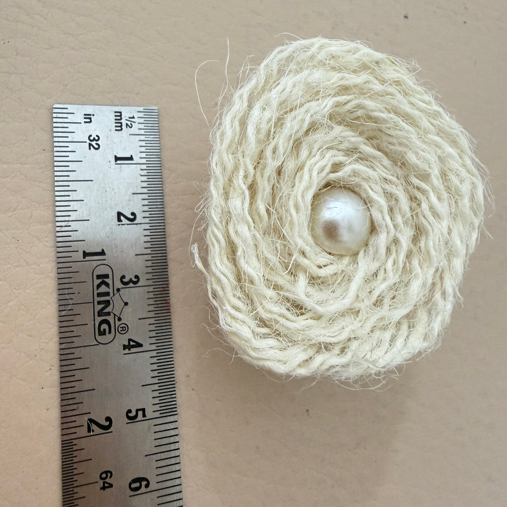 Jute rope rosette patch with ruler showing approx 4-5cm diameter