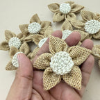 Back view of jute burlap flower patch showing construction