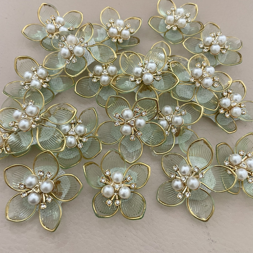 Mint green pearl flower patches bulk view