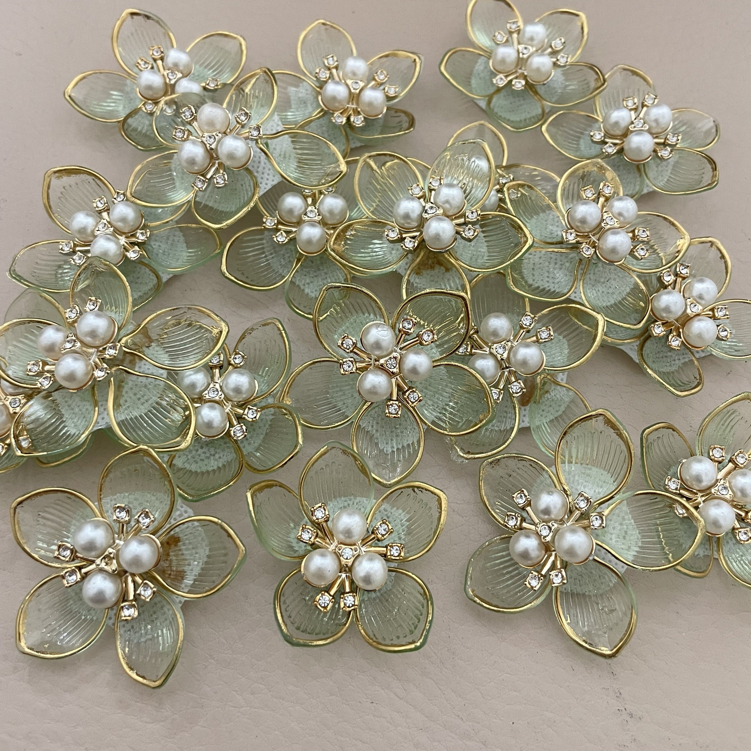 Mint green pearl flower patches bulk view