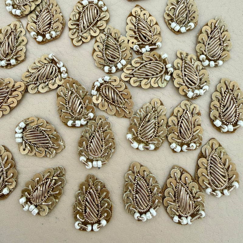 Gold zardozi paisley patches bulk view