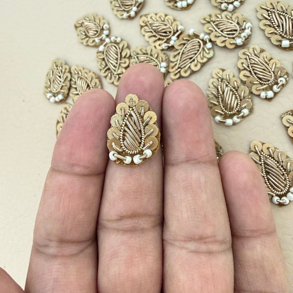 Gold zardozi patch front and back view