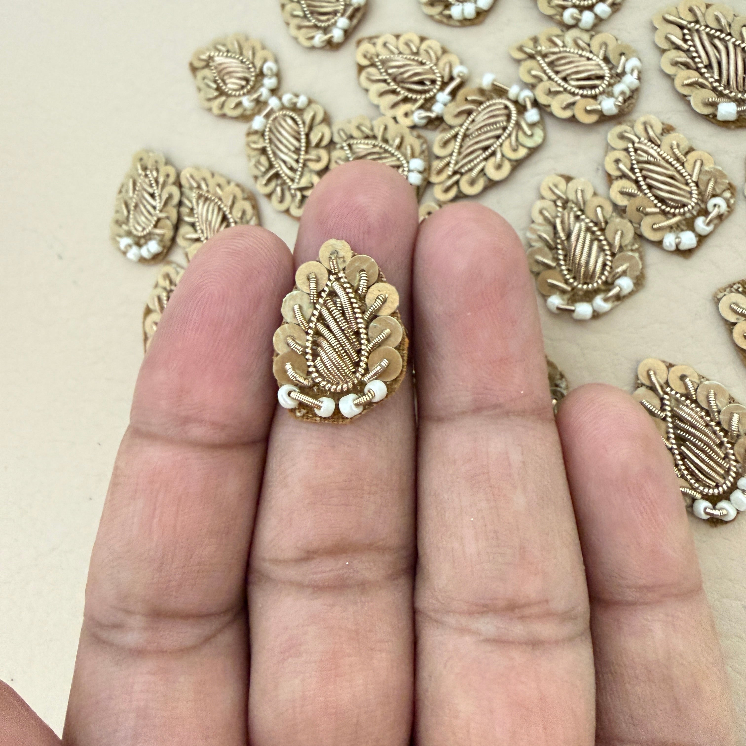 Gold zardozi patch front and back view