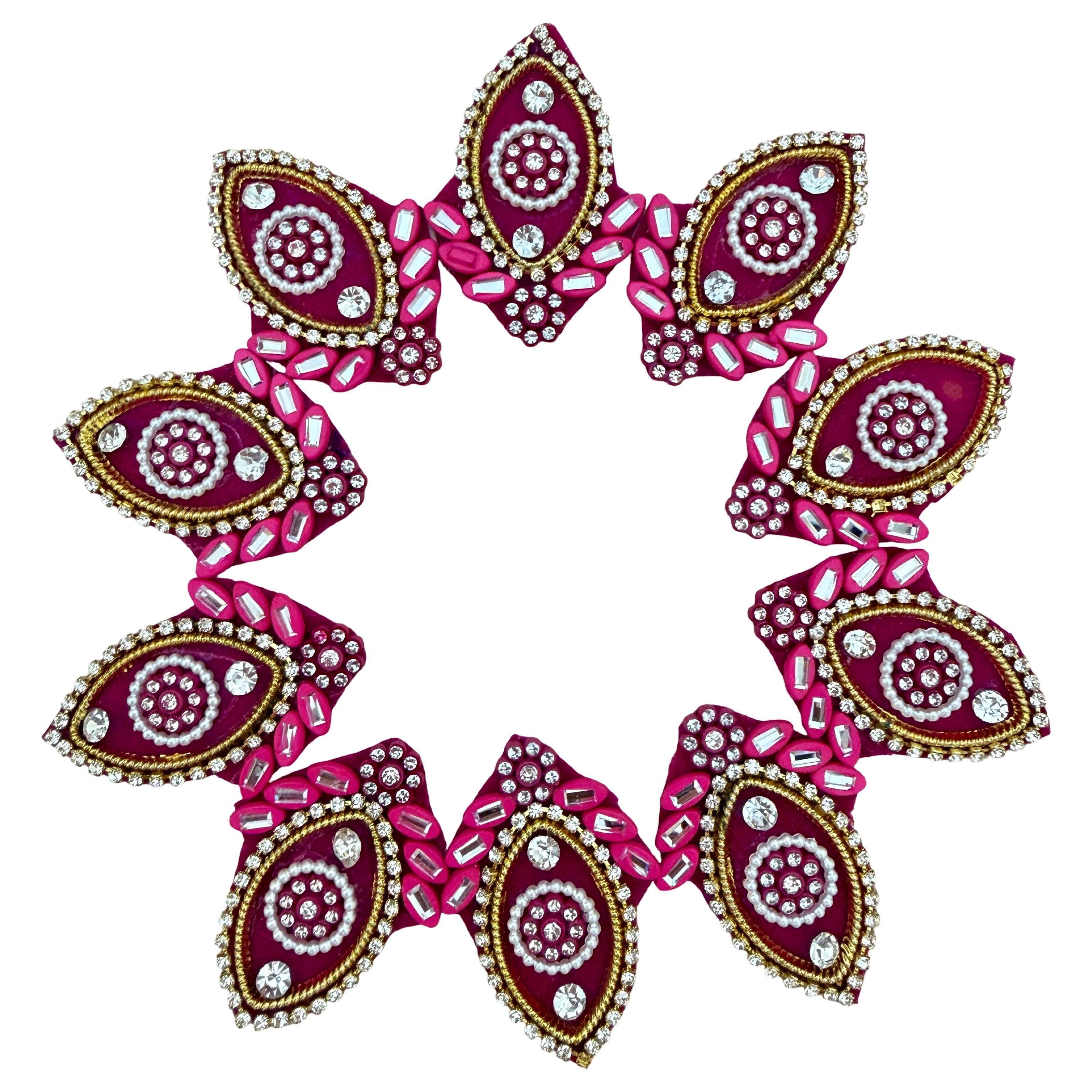 Rani Pink Rhinestone & Pearl Oval Indian ethnic wear Patches – Pack of 10