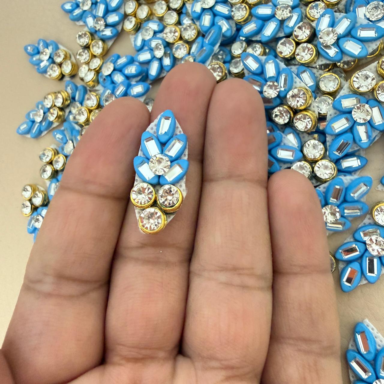 Bulk lot of blue rhinestone leaf embellishment patches