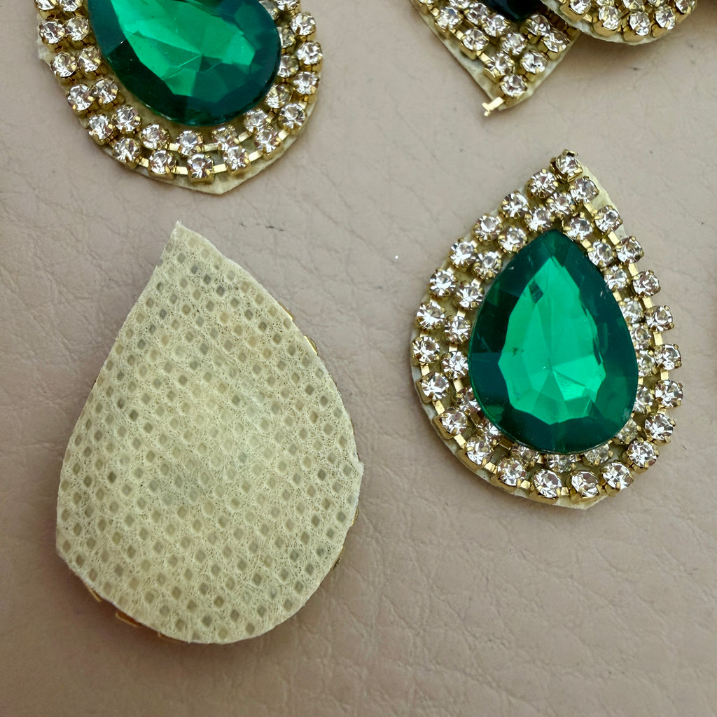 Bulk lot of emerald green teardrop rhinestone patches