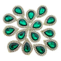 Front and back view of emerald teardrop patch showing fabric backing