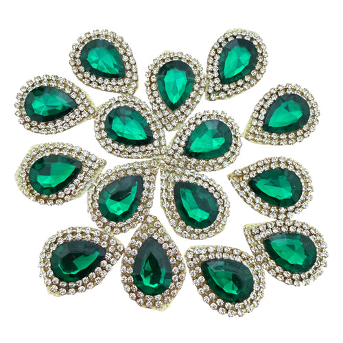 Front and back view of emerald teardrop patch showing fabric backing