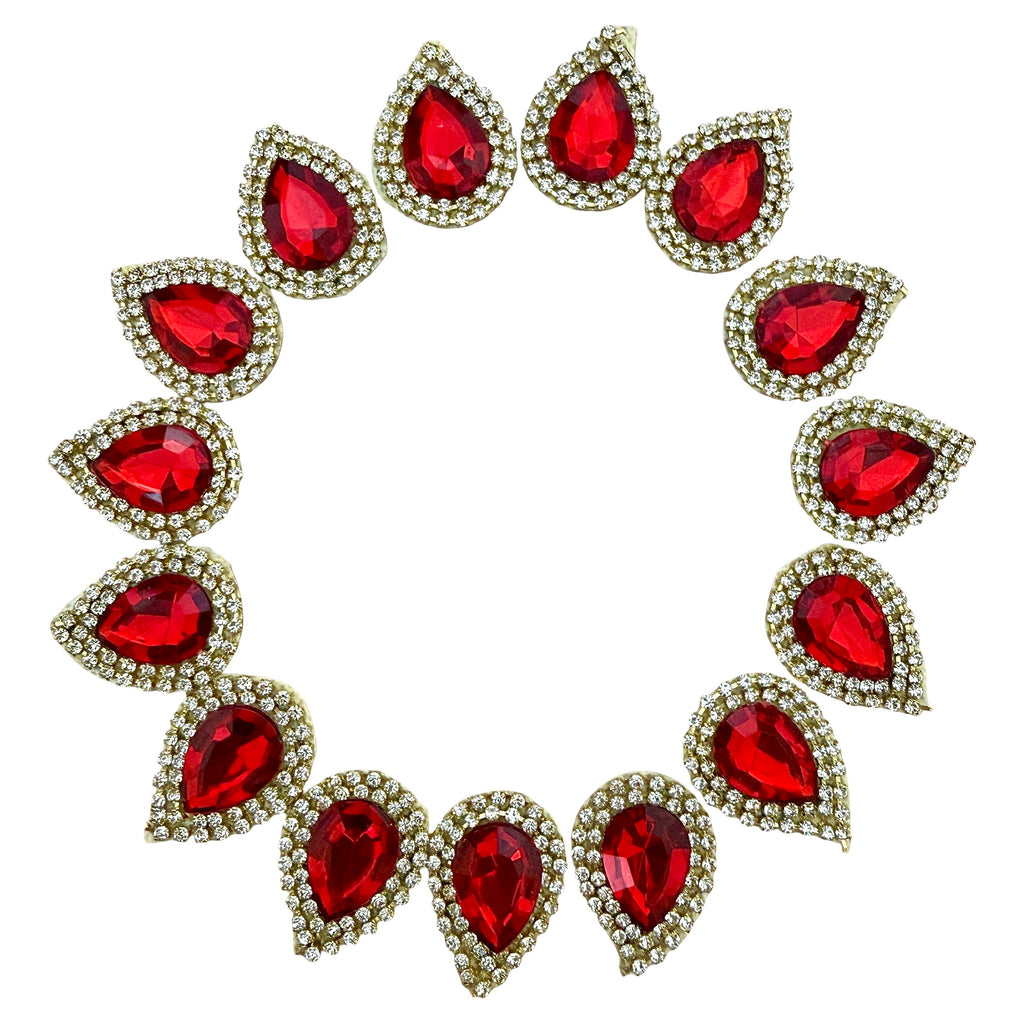 Red Teardrop Rhinestone Indian outfit decor appliques Patches – Pack of 15