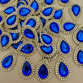 Royal blue teardrop rhinestone patches bulk lot – top view
