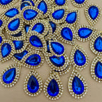 Royal blue teardrop rhinestone patches bulk lot – top view