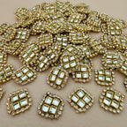 Pack of 25 kundan mirror rhinestone square patches – bulk view
