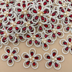 Red crystal pearl flower patch – hand held view