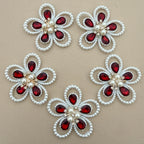Red crystal pearl flower patch – front and back view showing felt backing