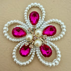 Fuchsia crystal pearl flower patch – close up front view showing teardrop crystals and pearl centre