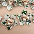 Green speckle pearl rhinestone flower patches – close up showing multicolour rhinestone centres