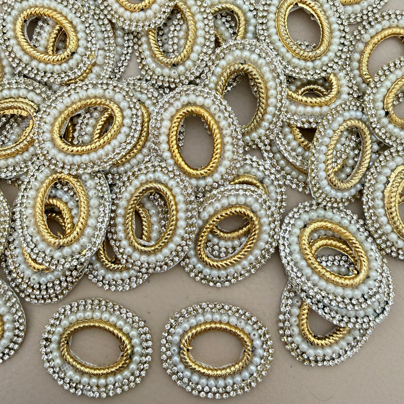Oval Pearl Rhinestone Patch with ruler for size reference