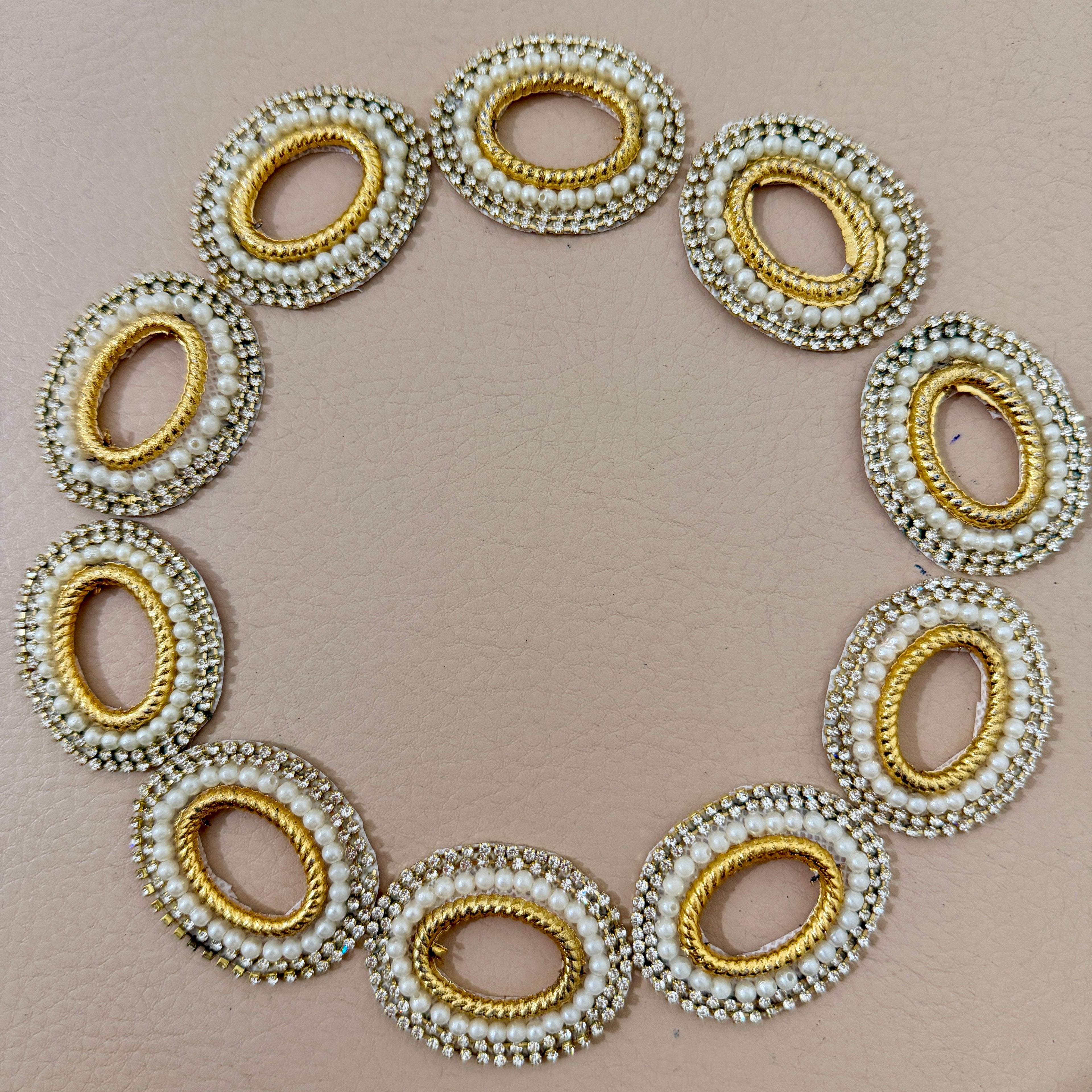 Oval Pearl & Rhinestone Motifs Embellishment Applique Patch – Pack of 10