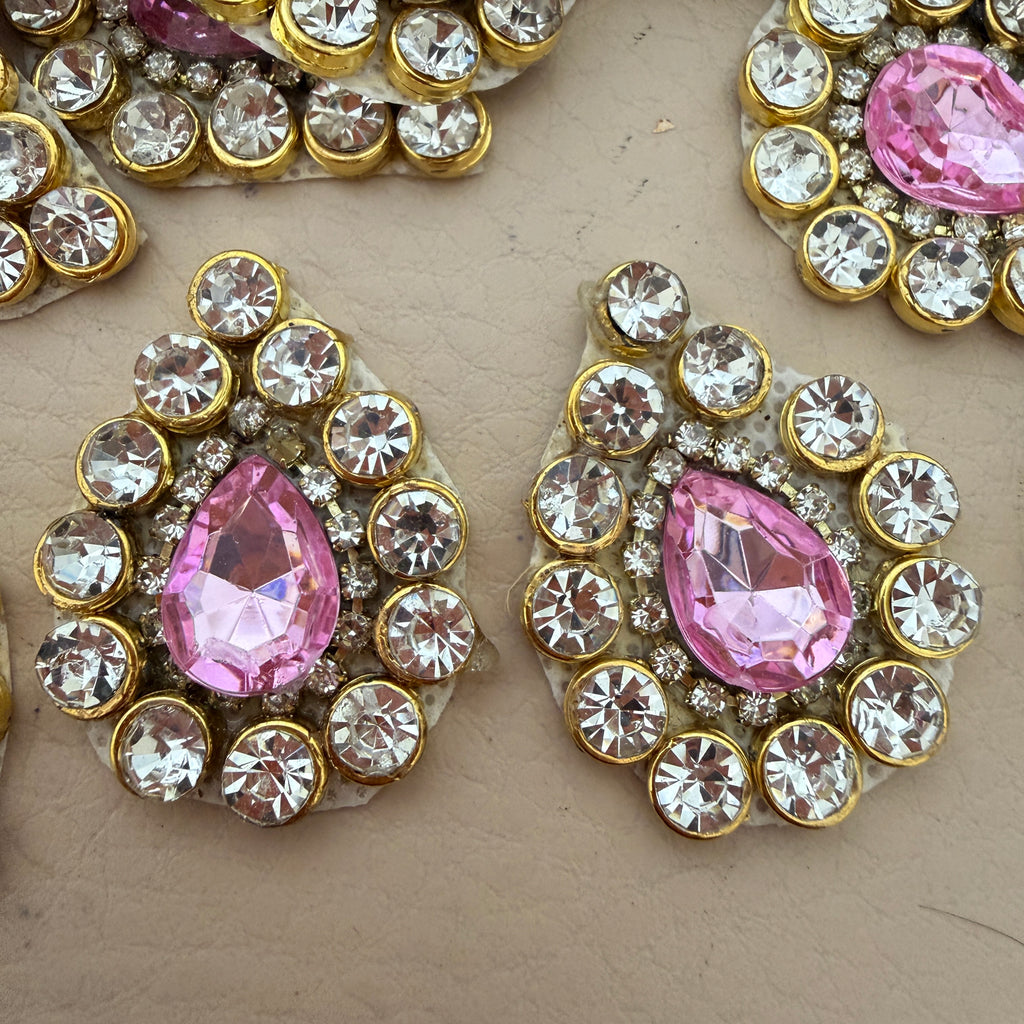 Pink rhinestone crystal patches close-up pair