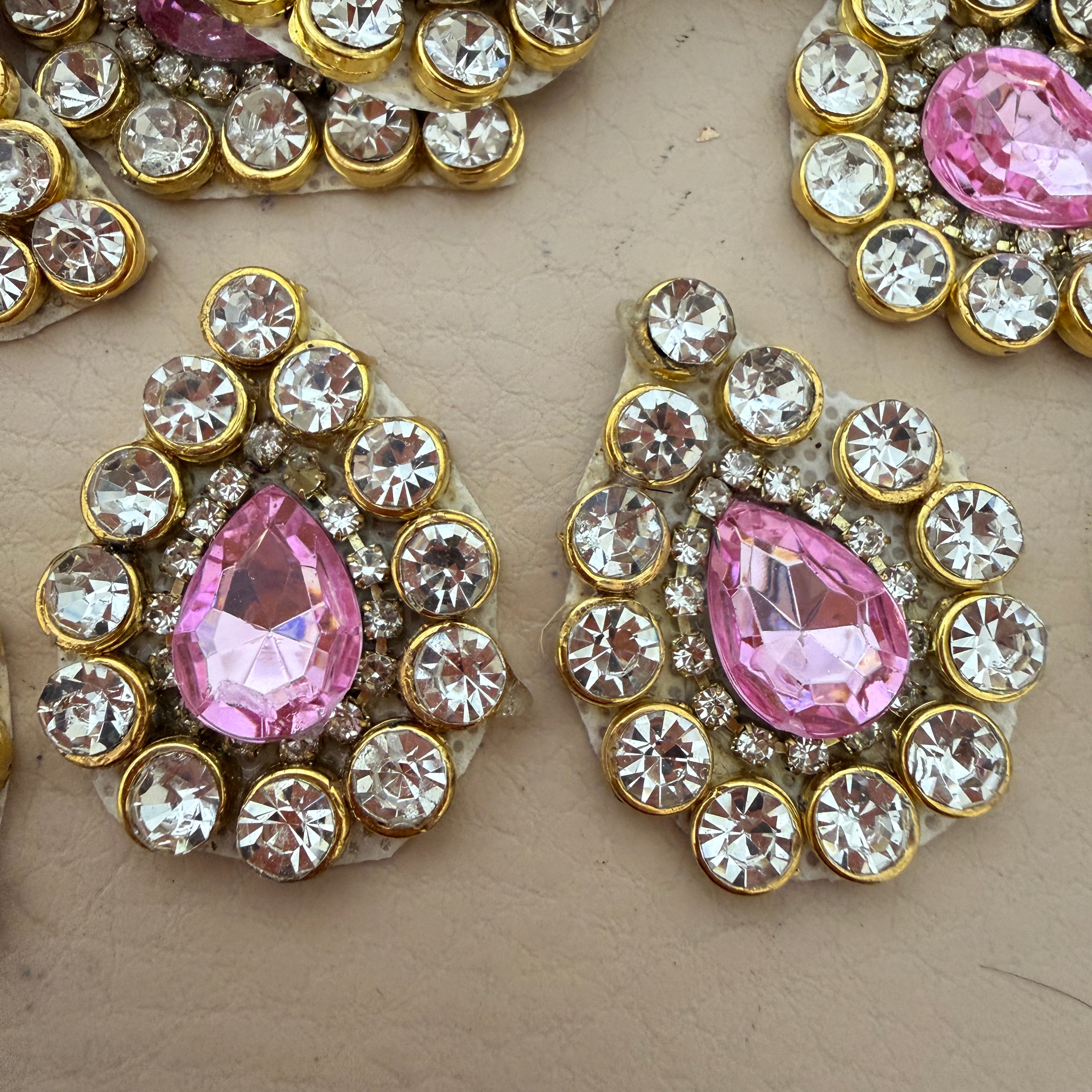 Pink rhinestone crystal patches close-up pair