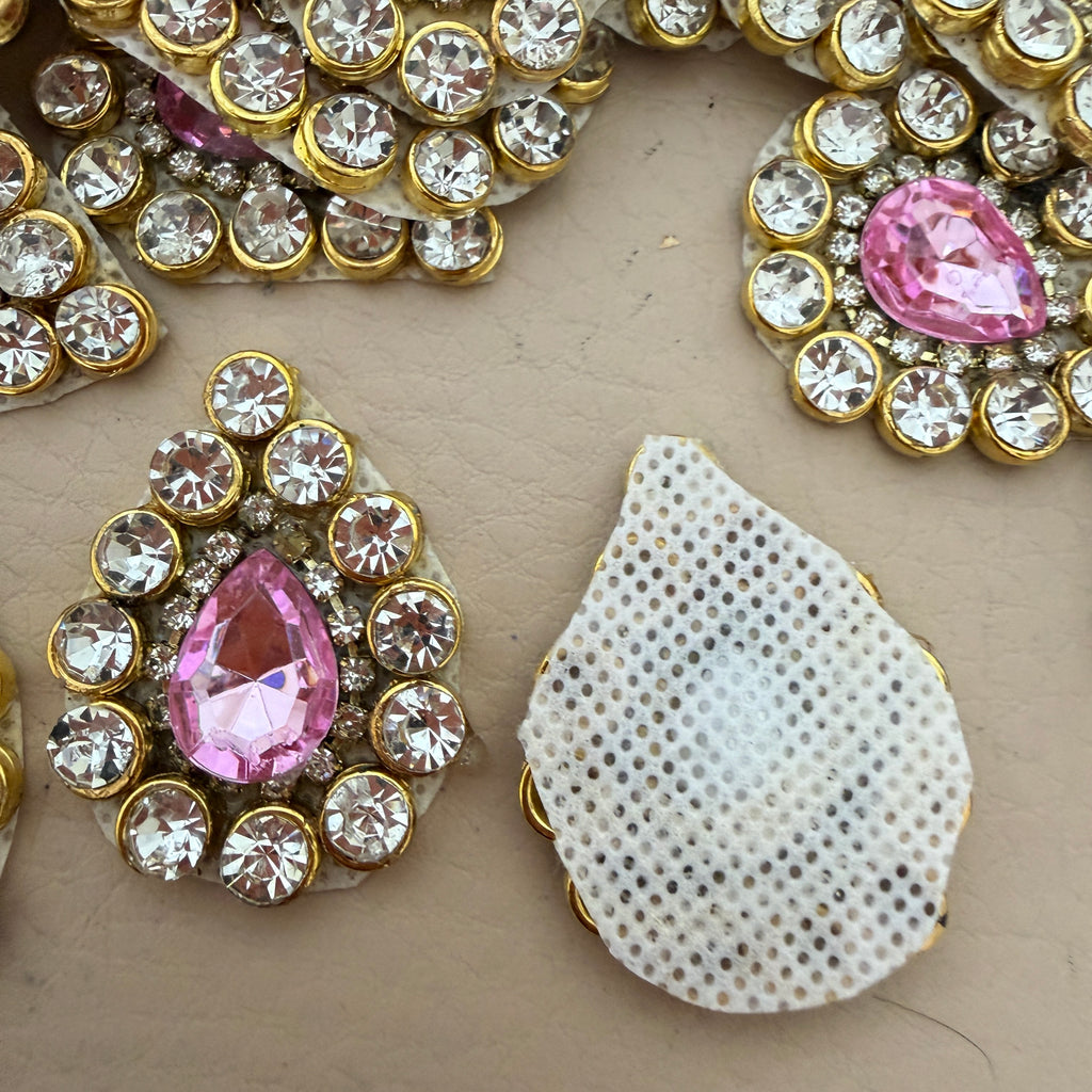 Pink rhinestone crystal patch front and mesh backing view