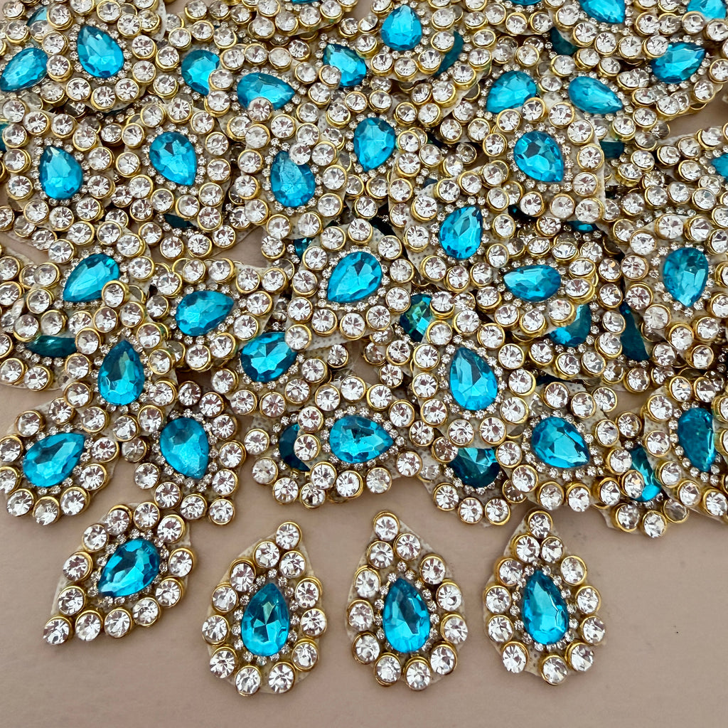 Aqua blue rhinestone crystal patches bulk lot close-up