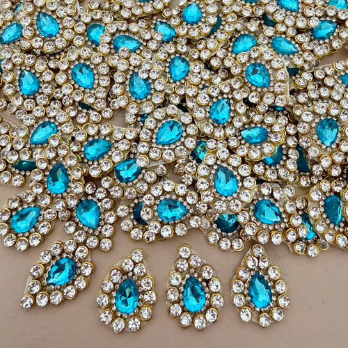 Aqua blue rhinestone crystal patches bulk lot close-up