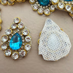 Aqua blue rhinestone crystal patch front and mesh backing view