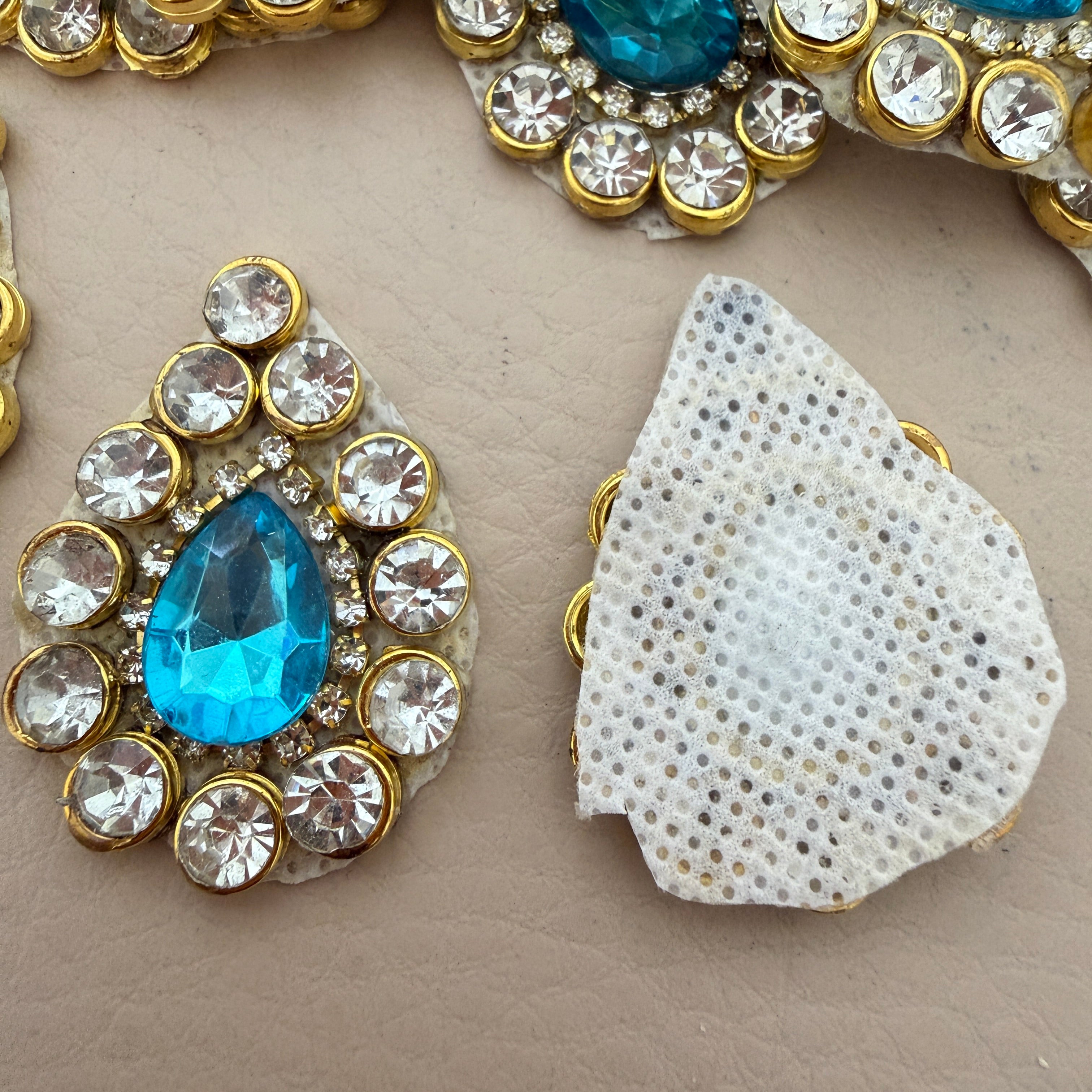 Aqua blue rhinestone crystal patch front and mesh backing view