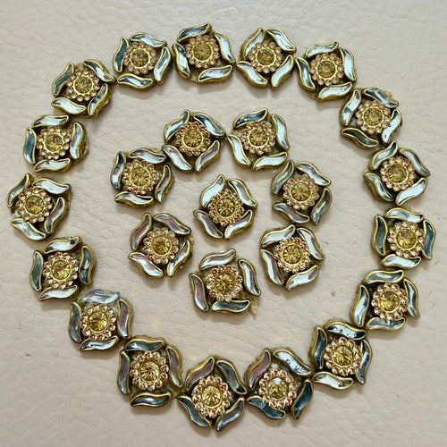 Bulk lot of antique gold rhinestone flower motif patches