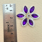 Purple marquise rhinestone star flower motif patch next to ruler showing approx 3.5cm size