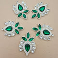 Pack of 5 emerald crystal rhinestone patches laid flat
