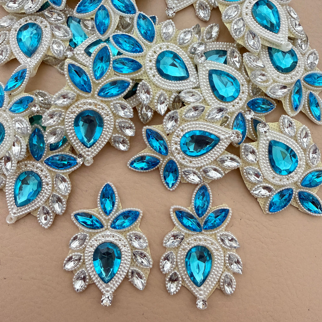 Sky blue crystal rhinestone patches bulk view