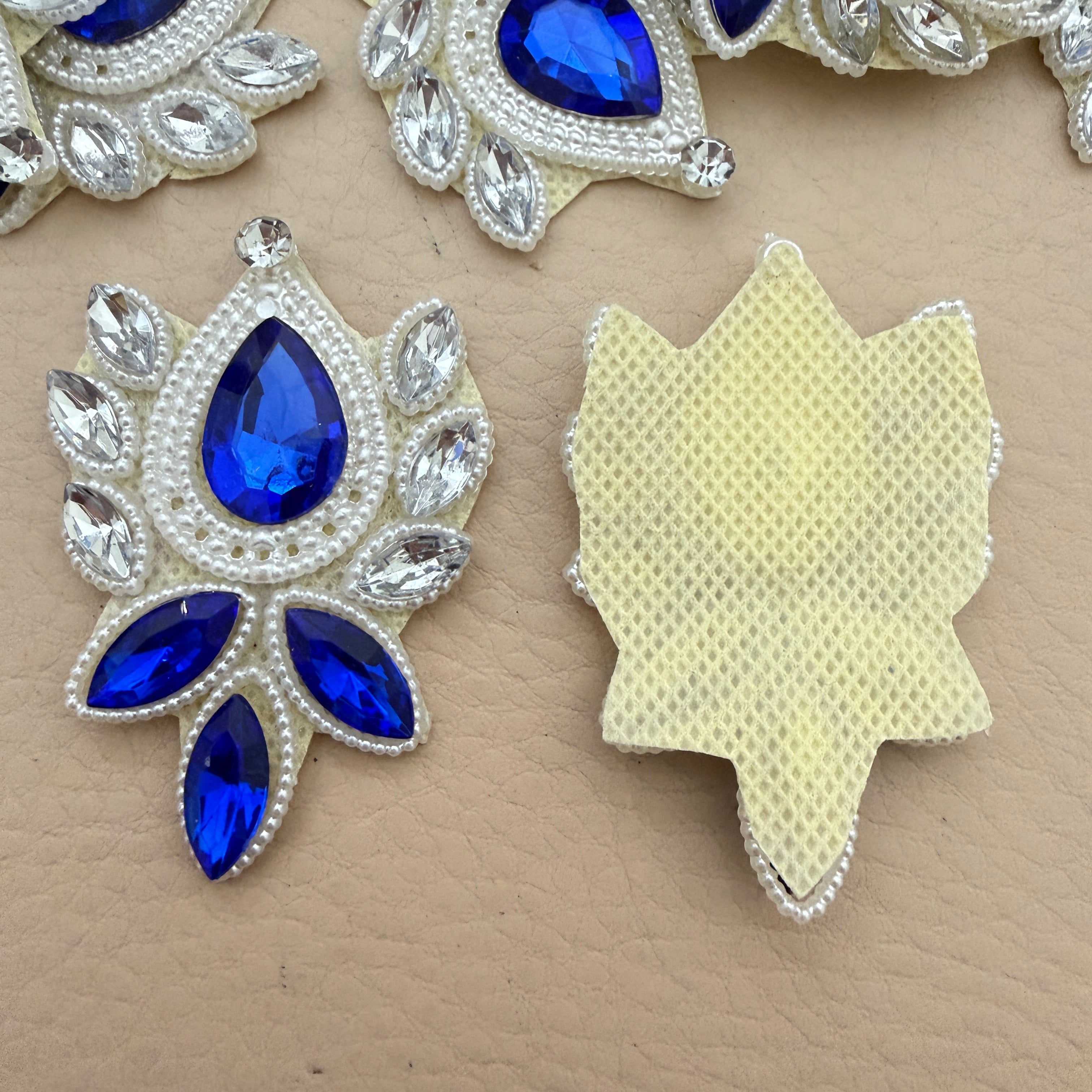 Front and back view of royal blue rhinestone patch