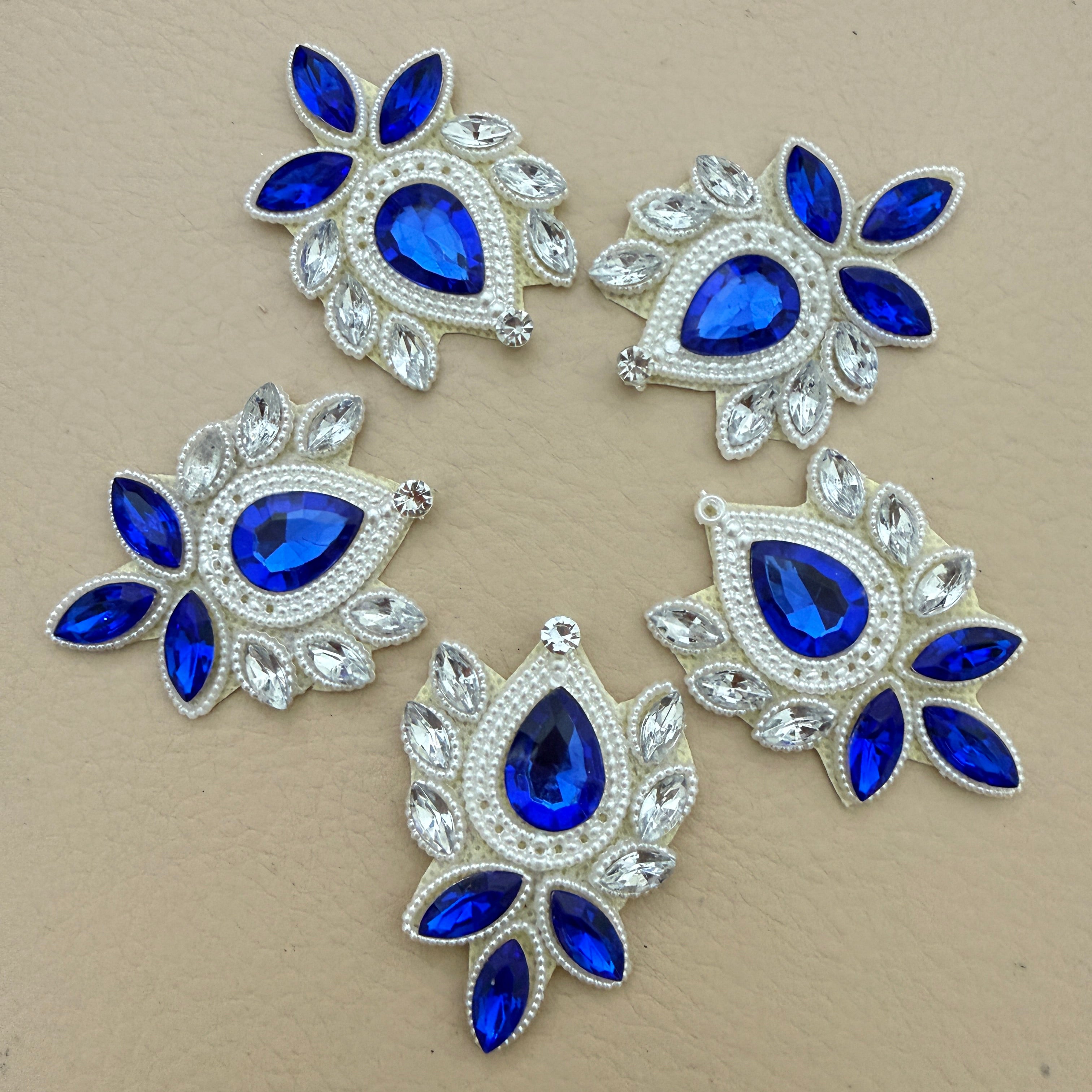 Pack of 5 royal blue crystal rhinestone patches laid flat
