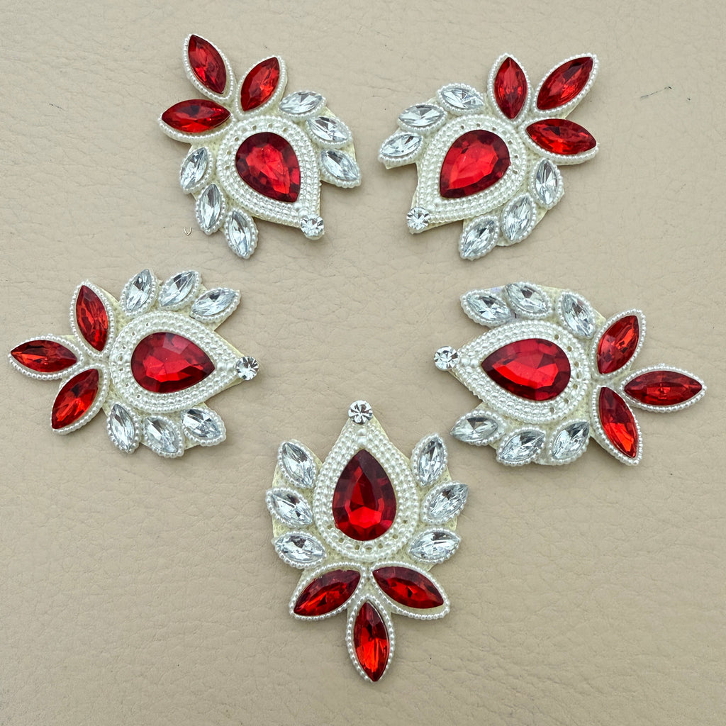 Pack of 5 ruby red crystal rhinestone patches laid flat