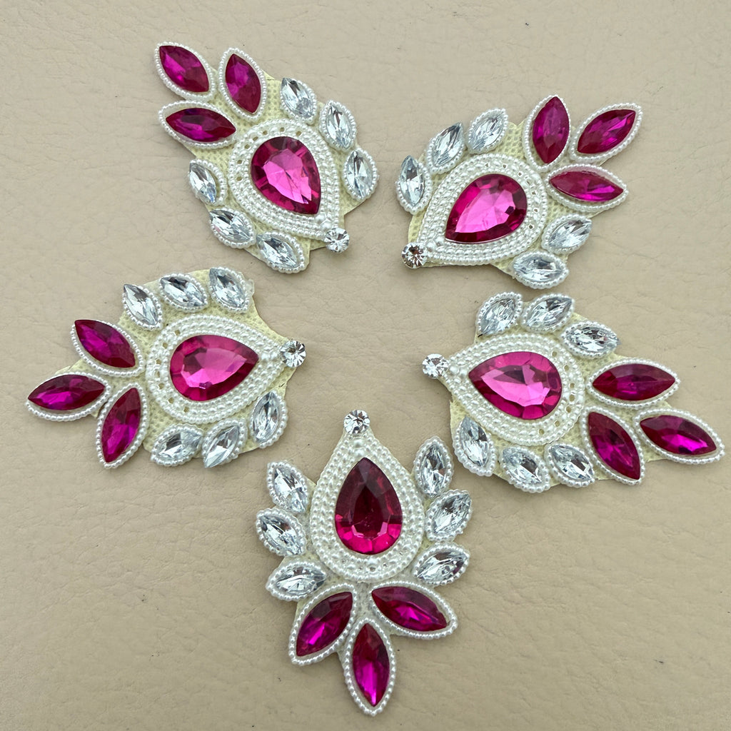 Pack of 5 fuchsia pink crystal rhinestone patches laid flat