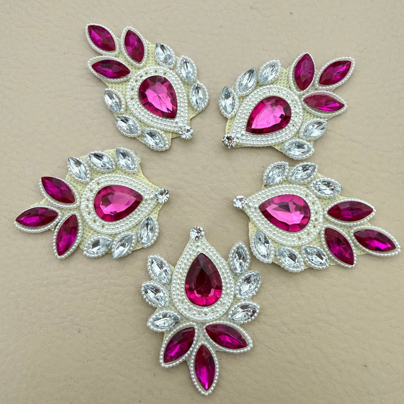 Pack of 5 fuchsia pink crystal rhinestone patches laid flat