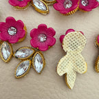 Collection of pink flower and leaf rhinestone applique patches