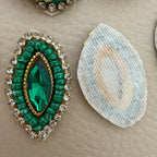 Collection of emerald green marquise crystal rhinestone patches with green beadwork