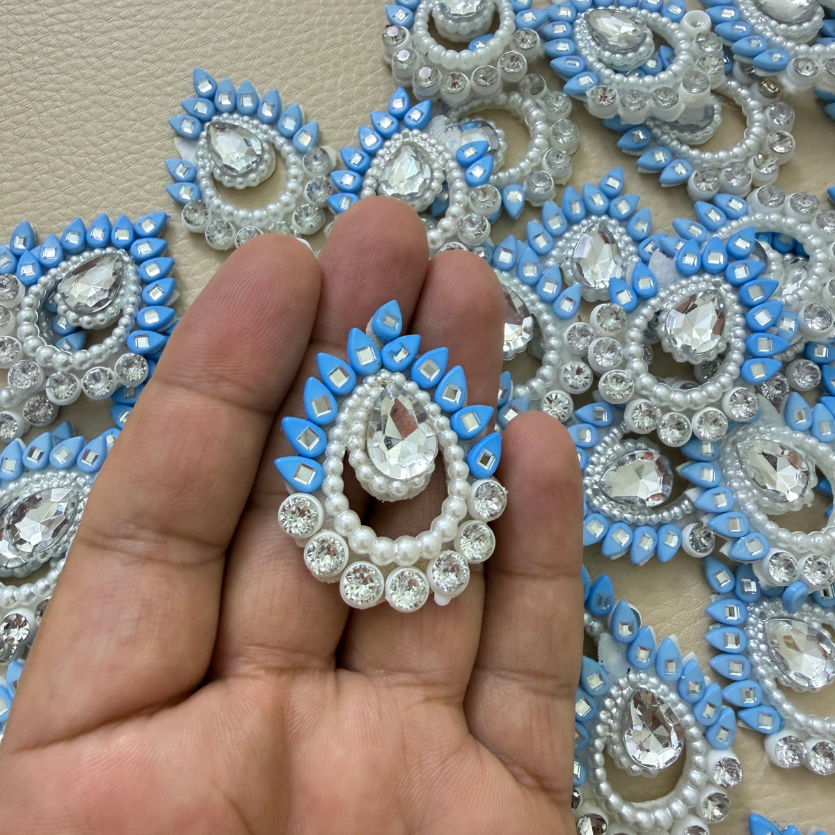 Bulk sky blue teardrop floral patches pack of 10