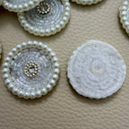 Front and white mesh back of pearl bead round patch