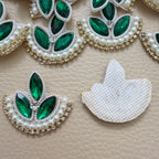 Group of emerald green stone and pearl-look leaf applique patches