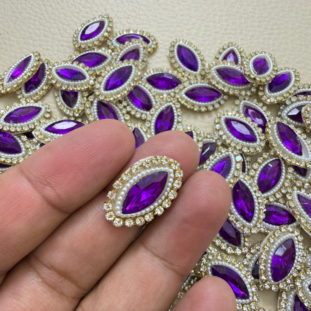Group of purple marquise embellished applique patches