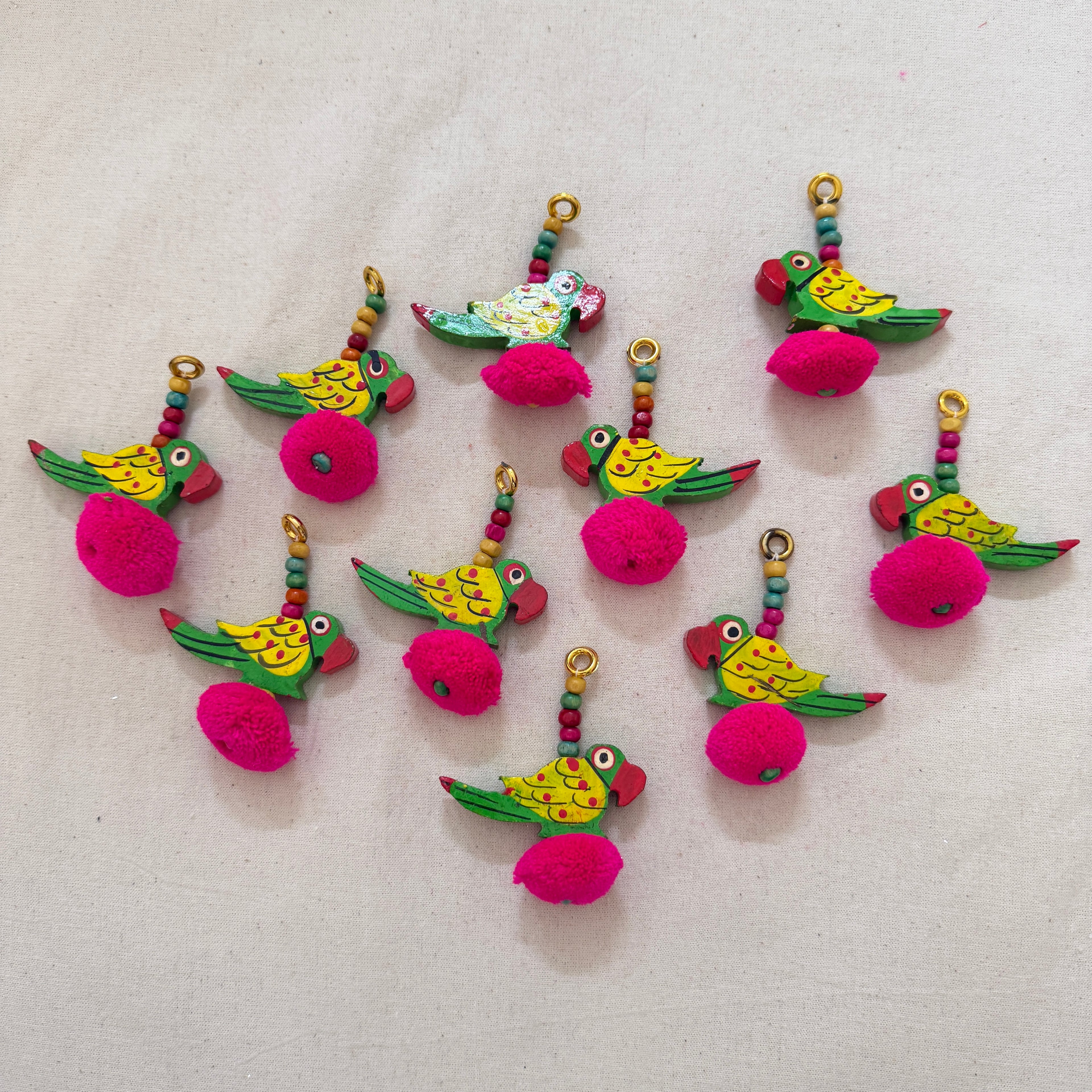 Handmade Pom Pom wooden Bird Tassel – Pack of 2