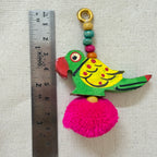 Parrot Pom Pom Tassel with ruler showing approx 8cm length