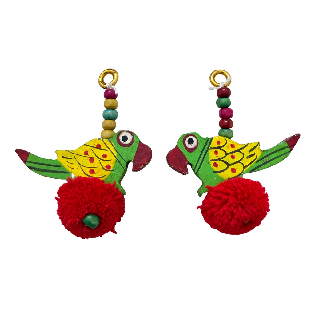 Pack of 2 Red Parrot Pom Pom Tassels on white background