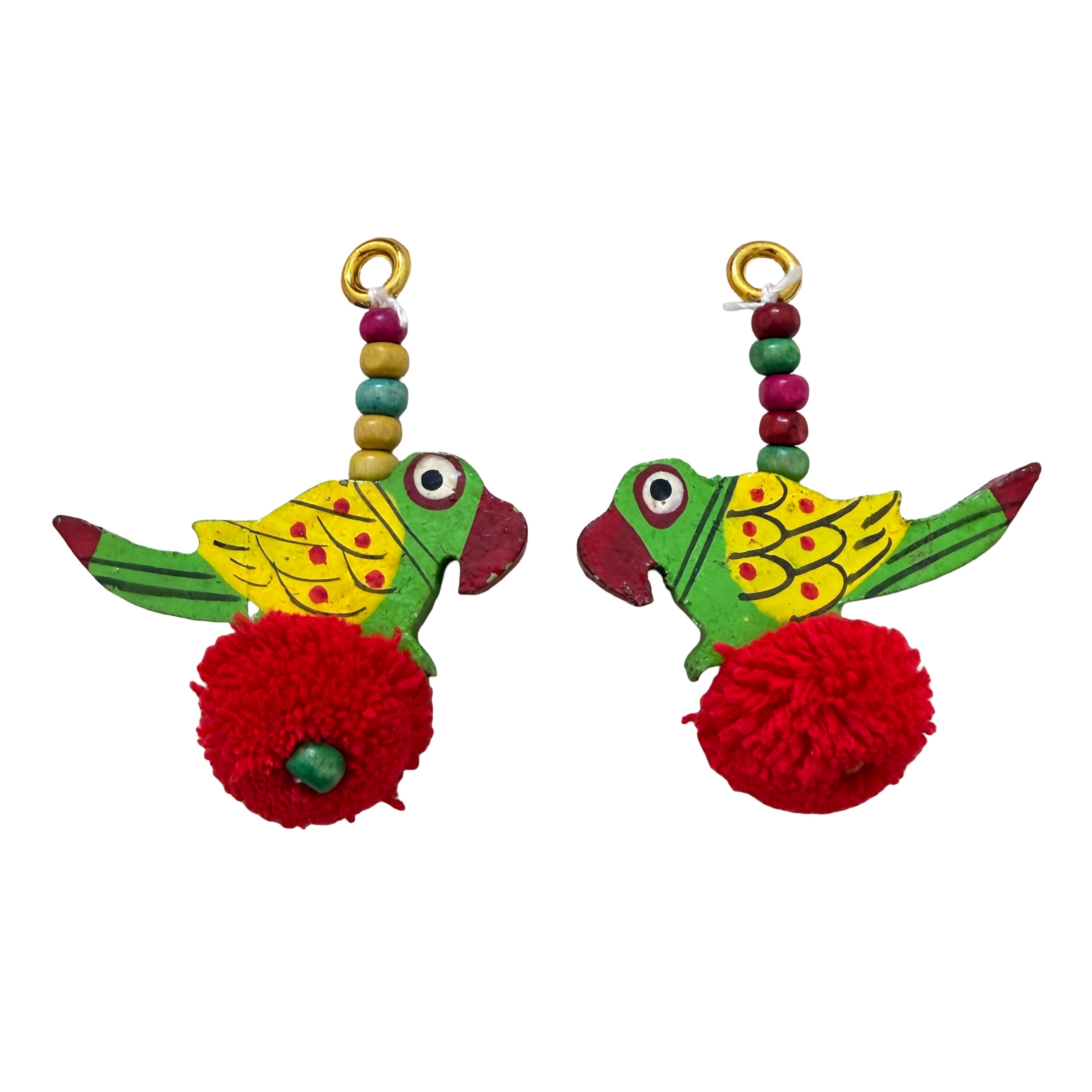 Pack of 2 Red Parrot Pom Pom Tassels on white background