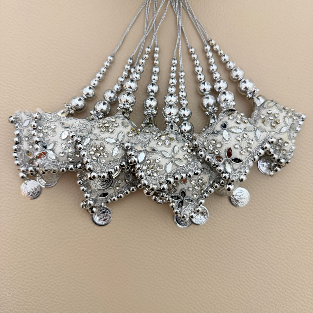 Silver and white embellished latkan tassels, SKU TSL-1226
