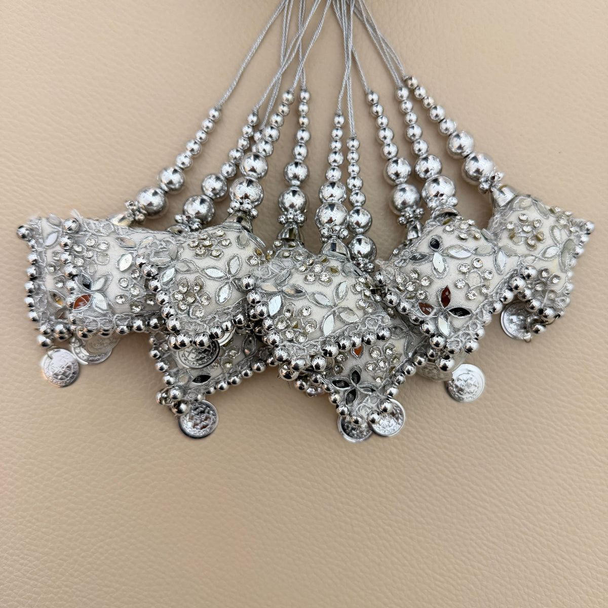 Silver and white embellished latkan tassels, SKU TSL-1226